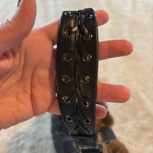 Coach Black Quilted Shoulder Bag with Fur Accent - Picture 4 of 8